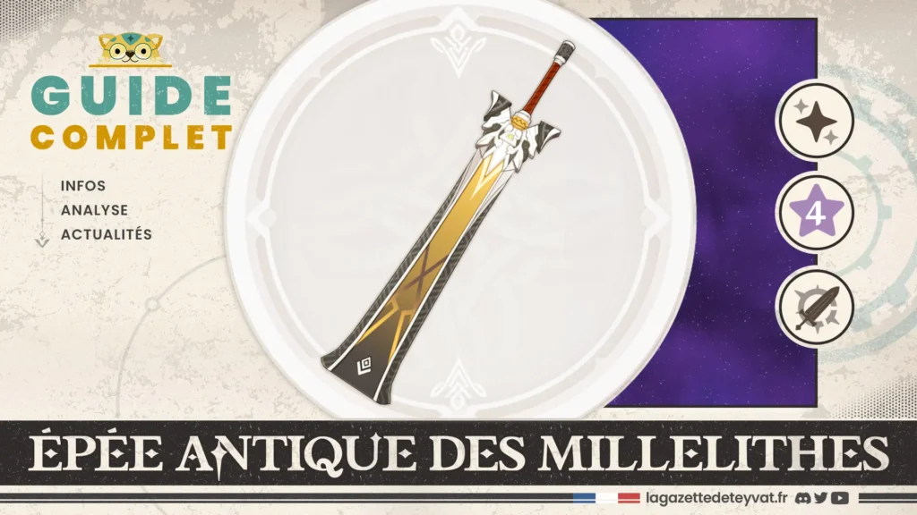 Épée antique des Millelithes Genshin Impact, guide complet, farm, personnages conseillés