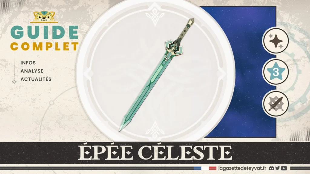 Épée céleste Genshin Impact, guide complet, farm, personnages conseillés