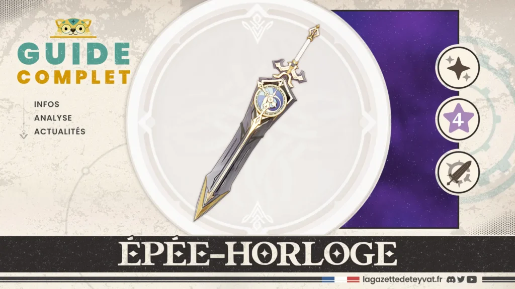 Épée-horloge Genshin Impact, guide complet, farm, personnages conseillés