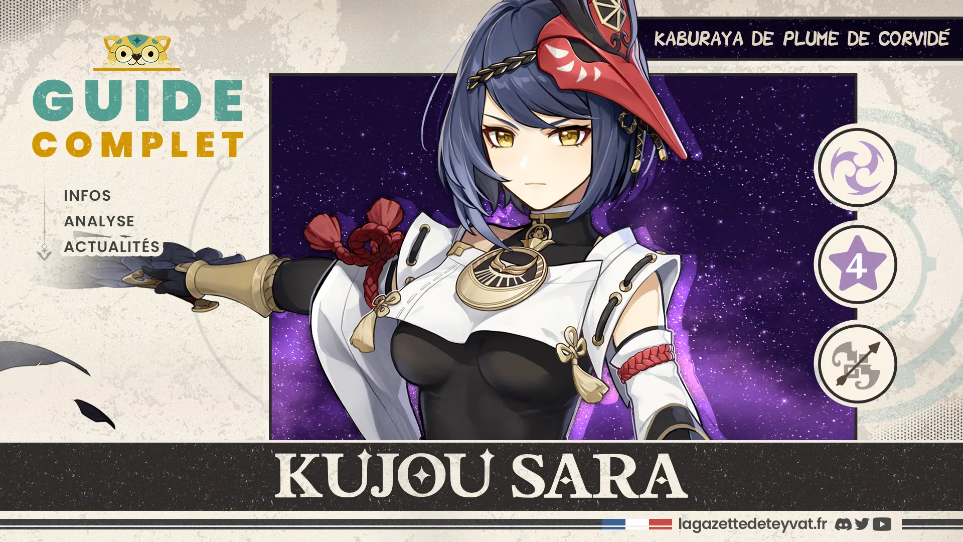 Kujou Sara Genshin Impact, guide complet, farm, build, synergies, rotations