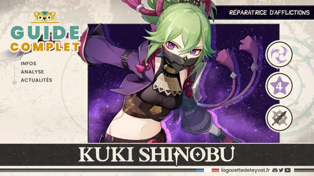 Kuki Shinobu Genshin Impact, guide complet, farm, build, synergies, rotations