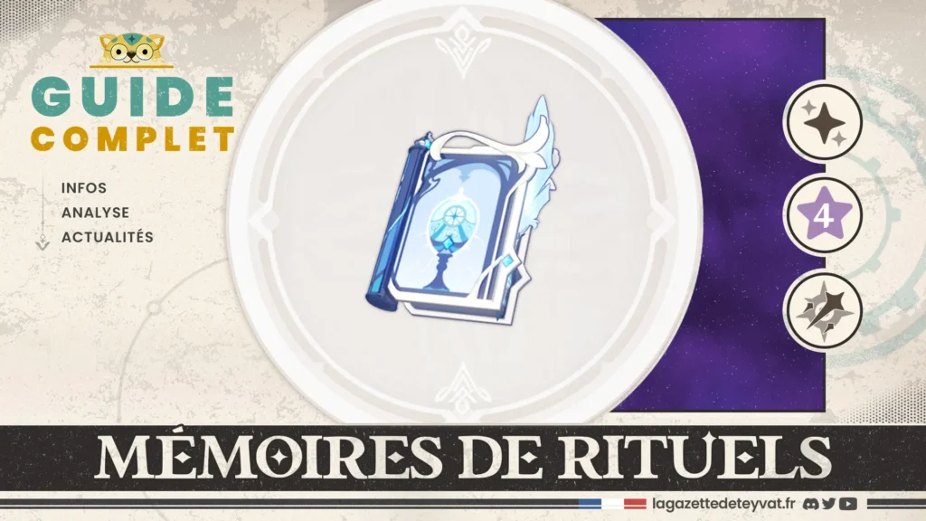 Mémoires de rituels Genshin Impact, guide complet, farm, personnages conseillés