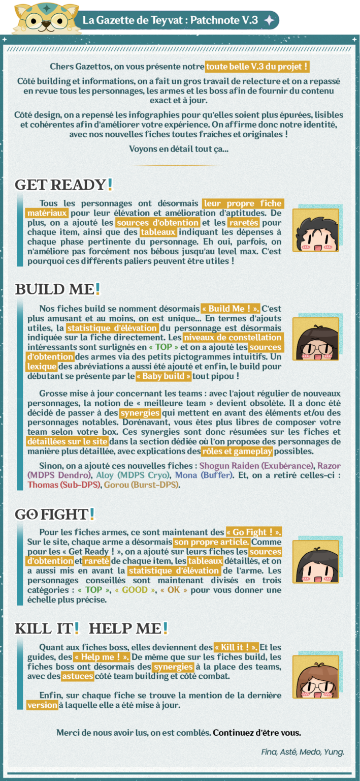 Patchnote v.3 La Gazette de Teyvat