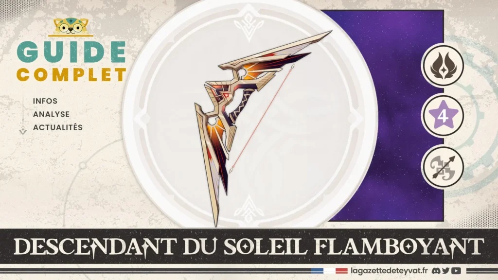 Descendant du soleil flamboyant Genshin Impact, guide complet, farm, personnages conseillés