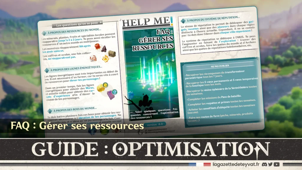 Optimisation Genshin : FAQ Gérer ses ressources