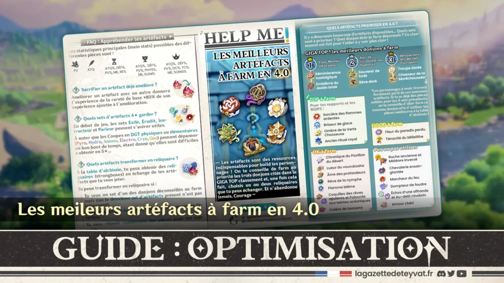 Optimisation Genshin : Les meileurs artéfacts à farm en 4.0