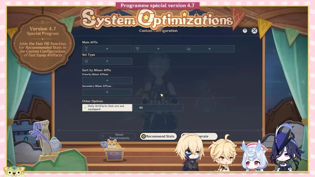 Programme spécial 4.7 Optimisations Genshin impact