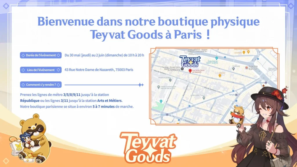 Teyvat Goods 2024 ― Boutique éphémère de produits dérivés du jeu Genshin Impact à Paris.