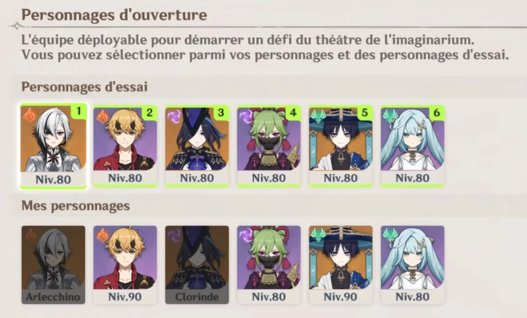 Personnages d'ouverture 4.7, Théâtre de l'imaginarium, Genshin Impact