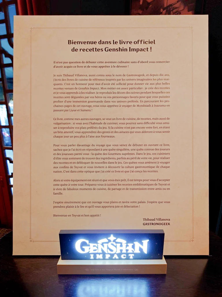 Genshin Impact Livre de cuisine officiel par Thibaud Villanova