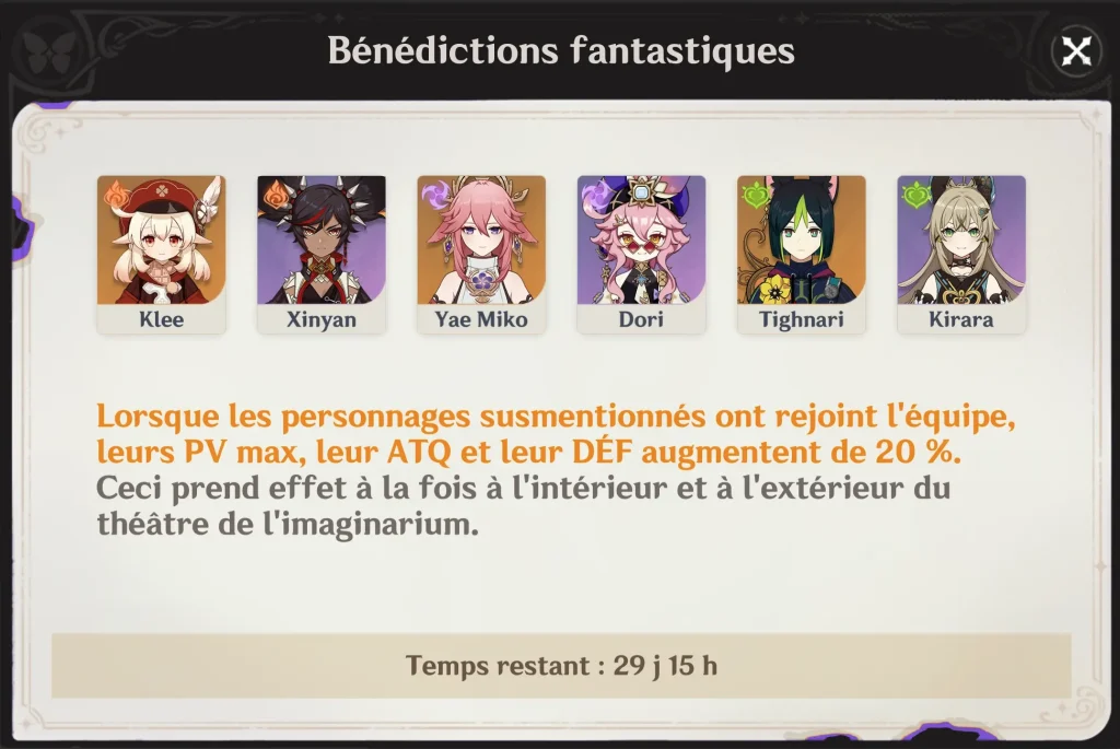 Bénédictions fantastiques 5.1, Théâtre de l'imaginarium, Genshin Impact