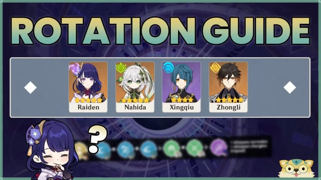 Raiden, Nahida, Xingqiu, Zhongli