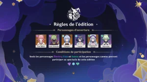 Règles de l'édition 5.8, Théâtre de l'imaginarium, Genshin Impact