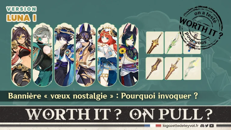 Bannière vœux nostalgie Sumeru sur Genshin Impact, analyse des armes et personnages à invoquer et gameplay