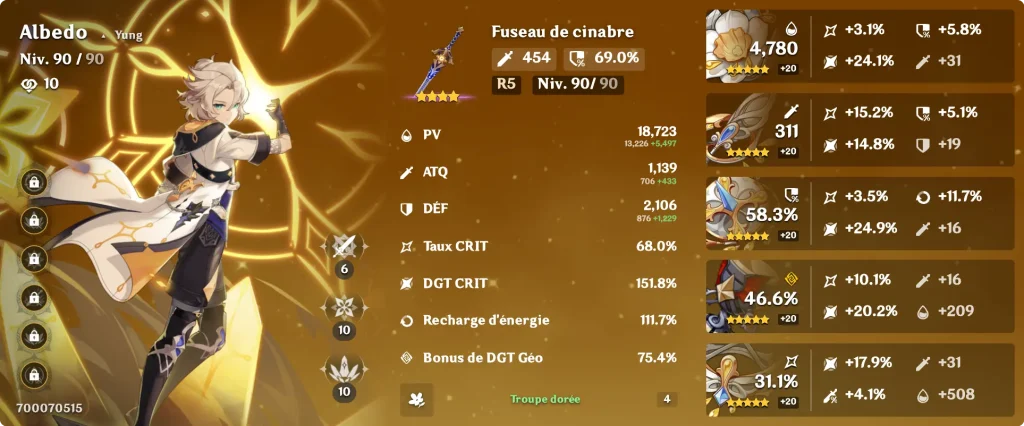 Albedo build écho peinturé exemple, Genshin Impact