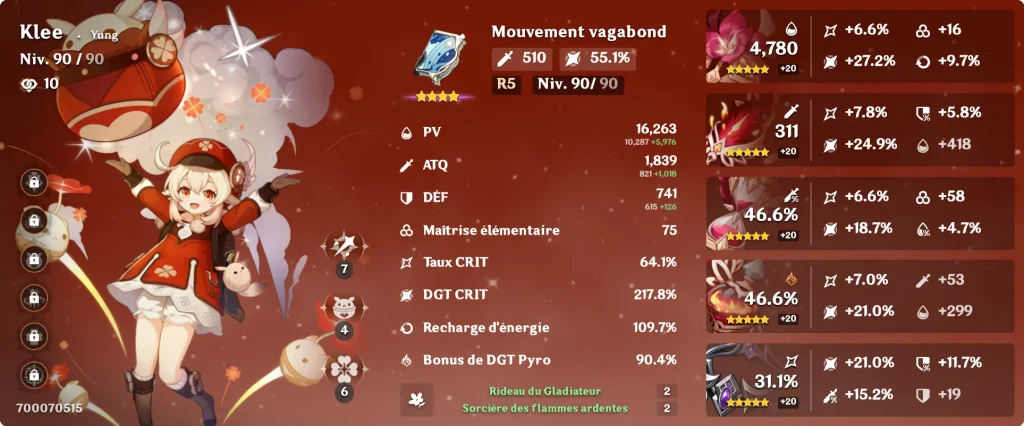 Klee build écho peinturé exemple, Genshin Impact