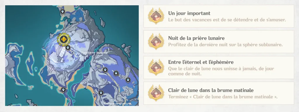 Quête d'Archons - Clair de lune dans la brume matinale, succès Genshin Impact
