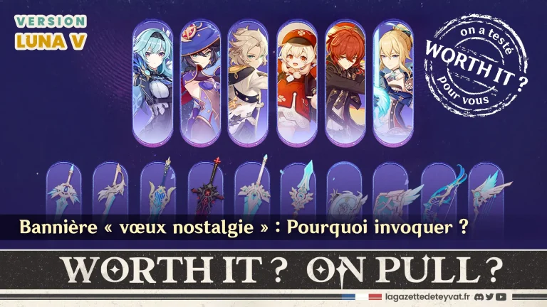 Bannière vœux nostalgie Mondstadt Luna V, Genshin Impact, analyse des armes et personnages à invoquer et gameplay