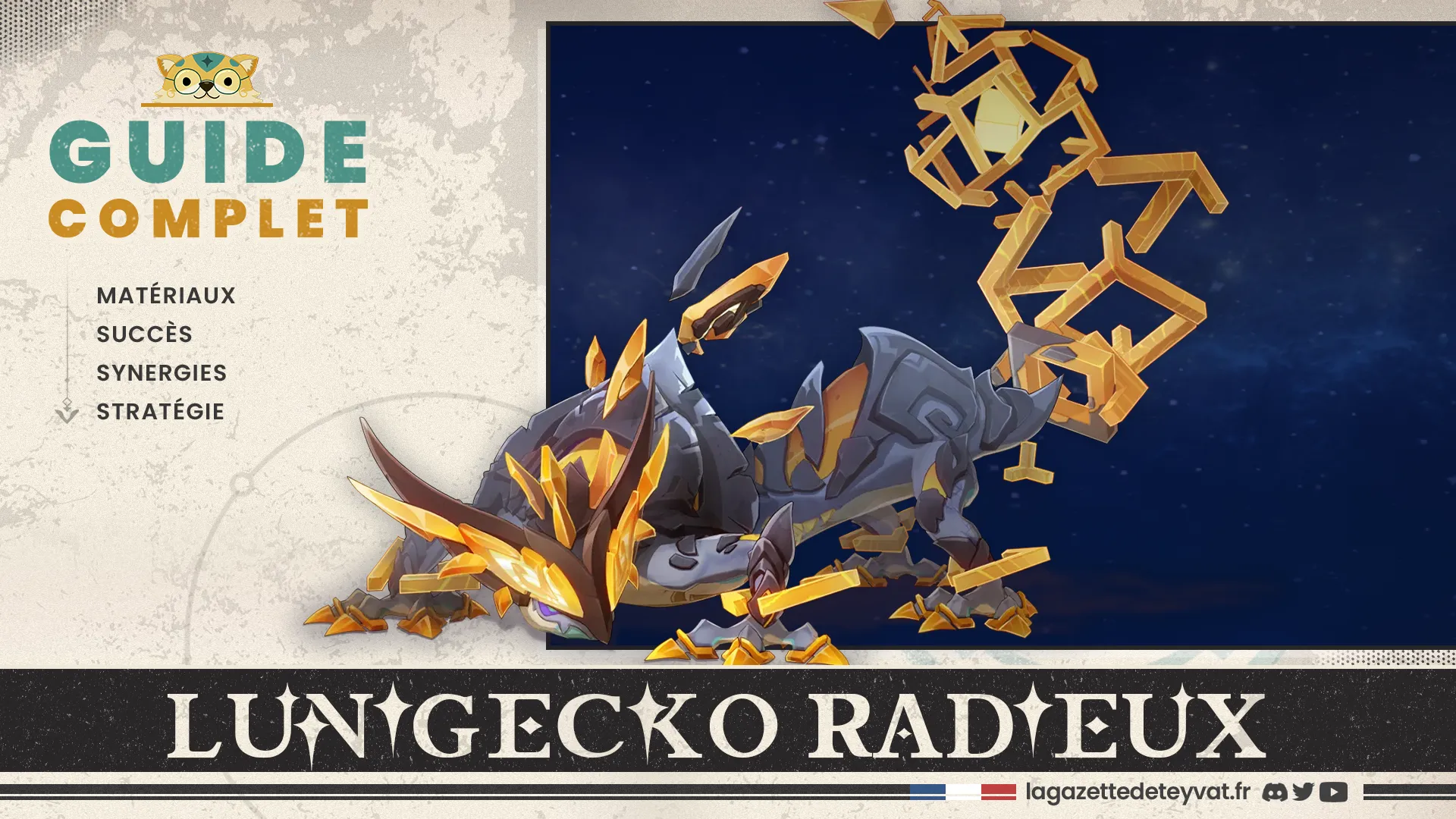 Lunigecko radieux, Genshin Impact, guide complet, matériaux, succès, synergies, stratégie