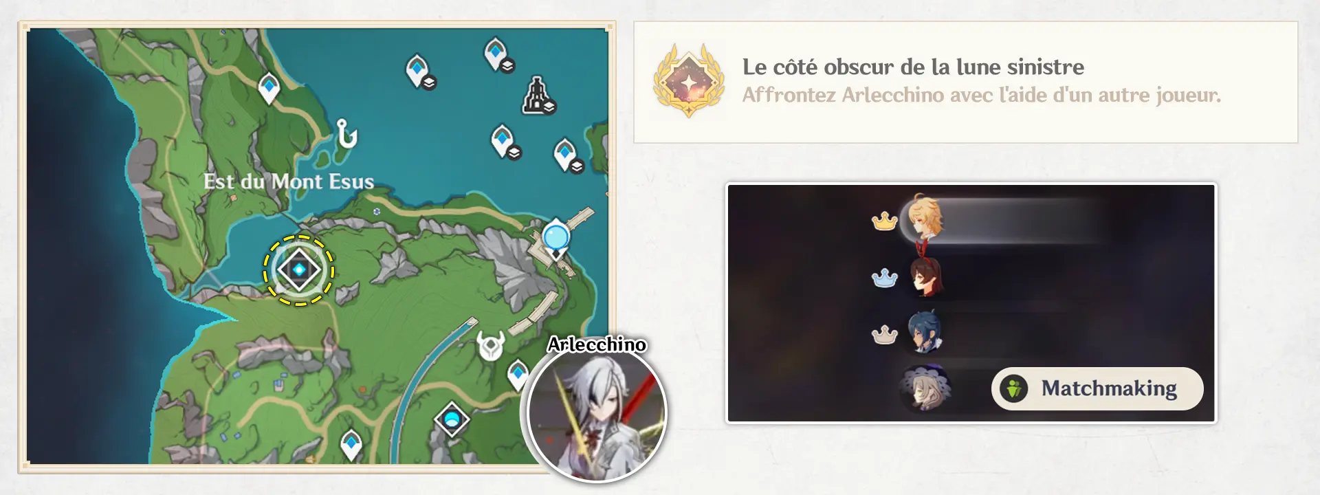 Défi d'Arlecchino - Le côté obscur de la lune sinistre, succès Genshin Impact