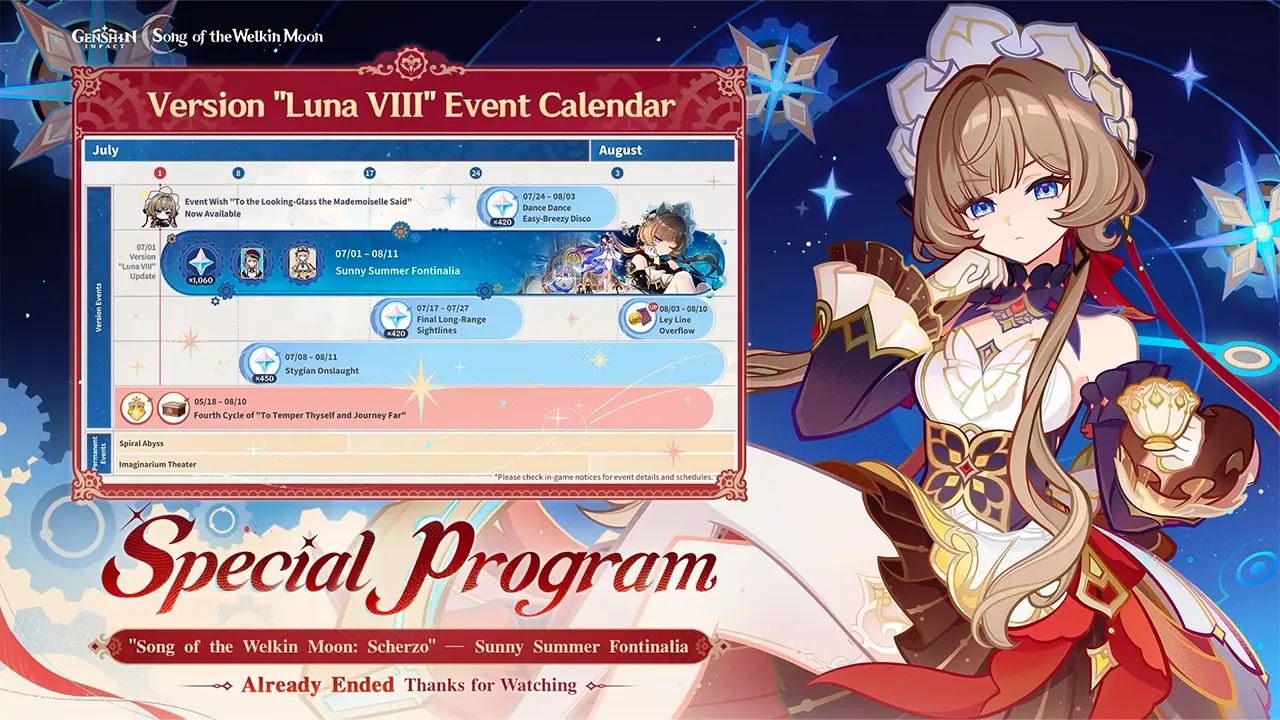 Calendrier événements Genshin Impact Luna VIII